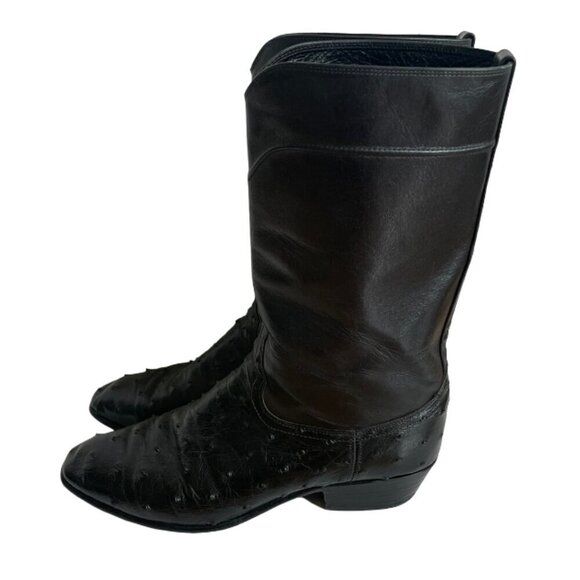JS Justin Style Men's Ostrich Soft Leather Boots Black Cowboy Western Size 8E - Picture 2 of 16